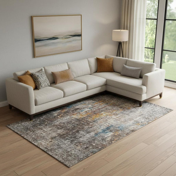HomeRoots 8' X 10' Washable Taupe & Beige Abstract Area Rug with UV Protection for Stylish, Busy Homes 654776