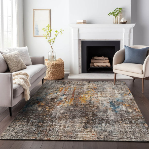 HomeRoots 9' X 12' Taupe & Beige Abstract Area Rug - Washable, UV Protected, Stain Resistant for High-Traffic Spaces 654777