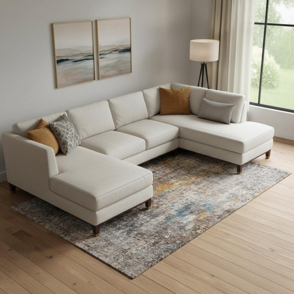 HomeRoots 9' X 12' Taupe & Beige Abstract Area Rug - Washable, UV Protected, Stain Resistant for High-Traffic Spaces 654777