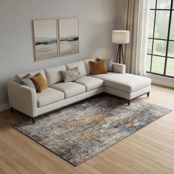 HomeRoots 10' X 14' Stylish Taupe & Beige Abstract Washable Area Rug with UV Protection for Busy Homes 654778