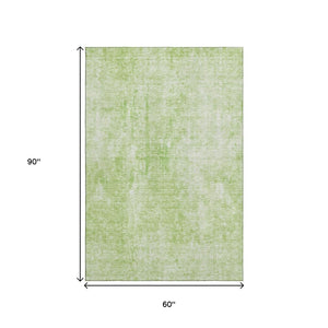 HomeRoots 5' X 8' Stylish Artichoke Green & Ivory Abstract Washable Area Rug with Stain & UV Protection 654780