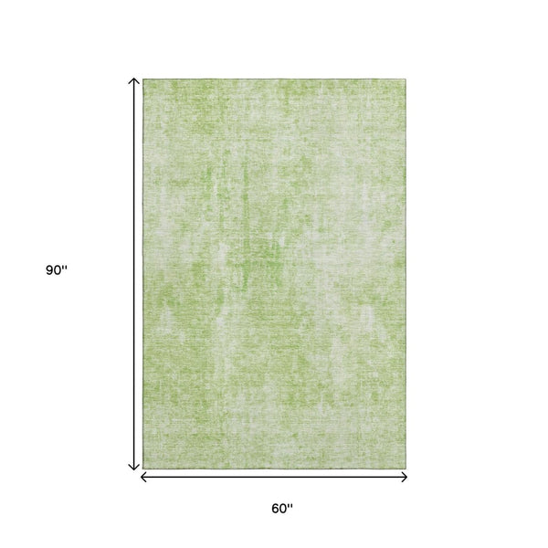 HomeRoots 5' X 8' Stylish Artichoke Green & Ivory Abstract Washable Area Rug with Stain & UV Protection 654780