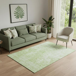 HomeRoots 5' X 8' Stylish Artichoke Green & Ivory Abstract Washable Area Rug with Stain & UV Protection 654780