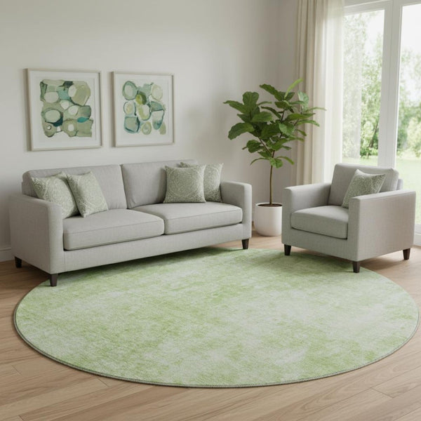 HomeRoots 8' Artichoke Green & Ivory Washable Round Area Rug with UV Protection for Busy Homes & Kids 654781