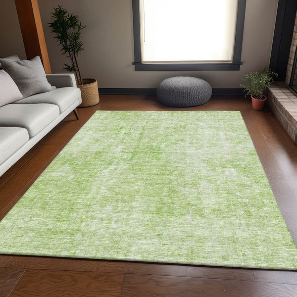 HomeRoots 8' X 10' Artichoke Green Abstract Area Rug - Washable, UV-Protected, Stain-Resistant for Family Spaces 654782