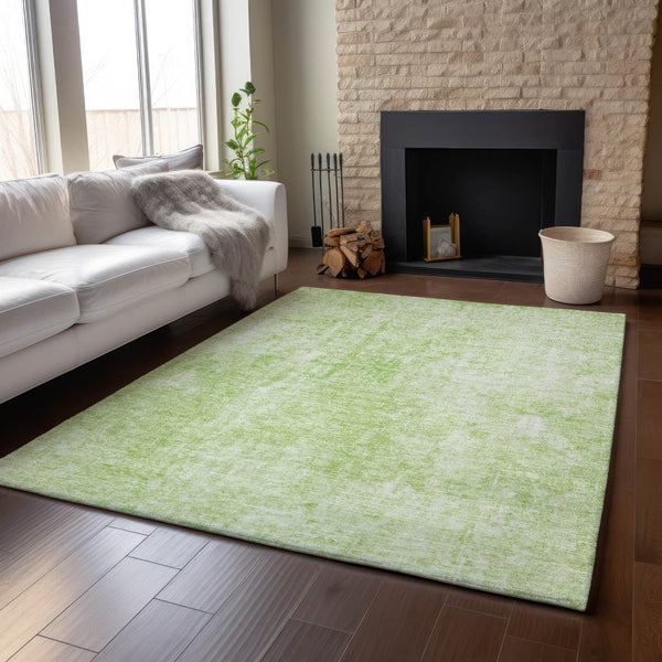 HomeRoots 8' X 10' Artichoke Green Abstract Area Rug - Washable, UV-Protected, Stain-Resistant for Family Spaces 654782