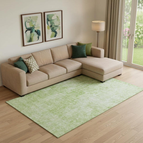 HomeRoots 9' X 12' Artichoke Green & Ivory Washable Area Rug with UV Protection - Durable, Stylish & Stain Resistant 654783