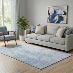 HomeRoots 5' Blue and Ivory Abstract Washable Area Rug - Durable, Stain Resistant, UV Protected for Busy Homes 654786