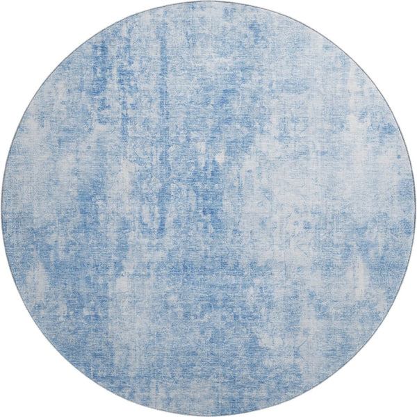 HomeRoots 8' Blue and Ivory Abstract Washable Round Rug - Modern Design, UV Protected, Stain Resistant & Durable 654787