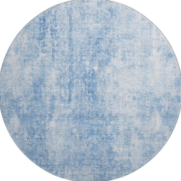 HomeRoots 8' Blue and Ivory Abstract Washable Round Rug - Modern Design, UV Protected, Stain Resistant & Durable 654787