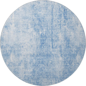 HomeRoots 8' Blue and Ivory Abstract Washable Round Rug - Modern Design, UV Protected, Stain Resistant & Durable 654787