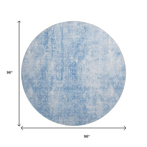 HomeRoots 8' Blue and Ivory Abstract Washable Round Rug - Modern Design, UV Protected, Stain Resistant & Durable 654787