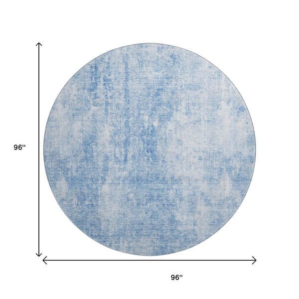 HomeRoots 8' Blue and Ivory Abstract Washable Round Rug - Modern Design, UV Protected, Stain Resistant & Durable 654787