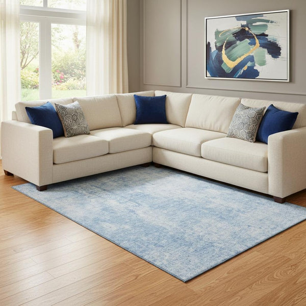 HomeRoots 8' X 10' Durable Blue and Ivory Abstract Area Rug – Washable, UV-Protected, Perfect for Kids & Pets! 654788