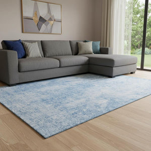 HomeRoots 9' X 12' Stylish Blue and Ivory Abstract Washable Area Rug with UV Protection for High-Traffic Rooms 654789