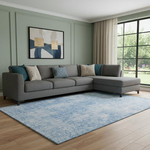 HomeRoots 10' X 14' Stylish Blue & Ivory Abstract Area Rug - Washable, UV Protected, Ideal for Busy Homes! 654790