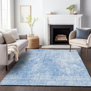 HomeRoots 10' X 14' Stylish Blue & Ivory Abstract Area Rug - Washable, UV Protected, Ideal for Busy Homes! 654790