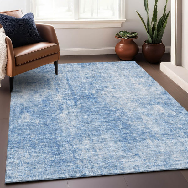 HomeRoots 10' X 14' Stylish Blue & Ivory Abstract Area Rug - Washable, UV Protected, Ideal for Busy Homes! 654790