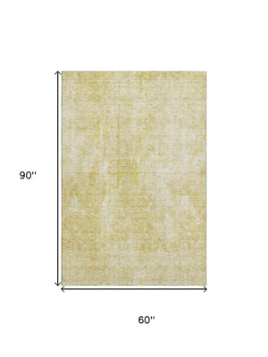 HomeRoots 5' X 8' Gold And Ivory Abstract Area Rug - Washable, Stain-Resistant, UV-Protected for Modern Homes 654792