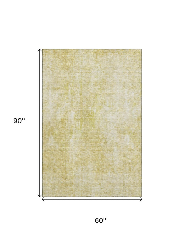 HomeRoots 5' X 8' Gold And Ivory Abstract Area Rug - Washable, Stain-Resistant, UV-Protected for Modern Homes 654792