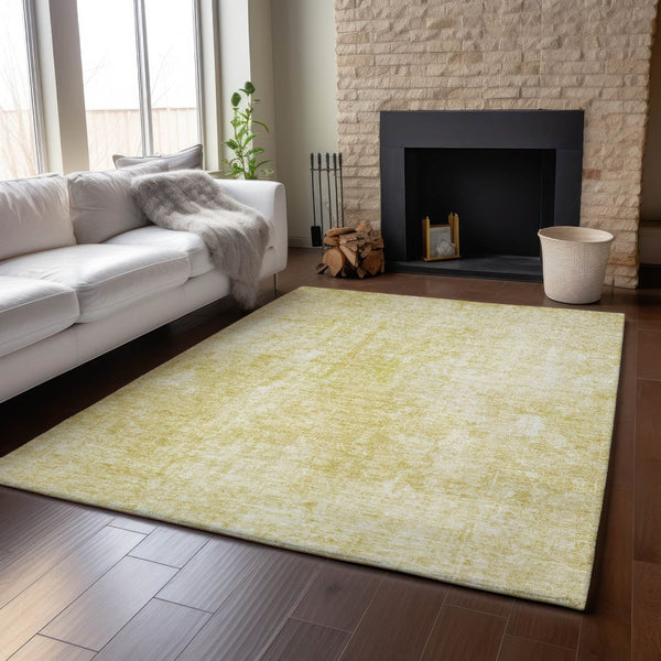 HomeRoots 5' X 8' Gold And Ivory Abstract Area Rug - Washable, Stain-Resistant, UV-Protected for Modern Homes 654792