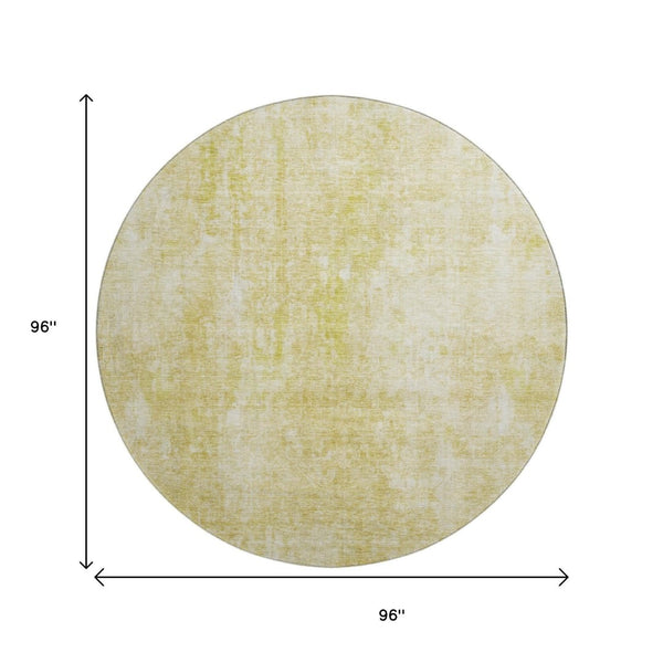 HomeRoots 8' Gold and Ivory Round Rug - Washable, Stain Resistant, UV Protected Design for Modern Homes 654793