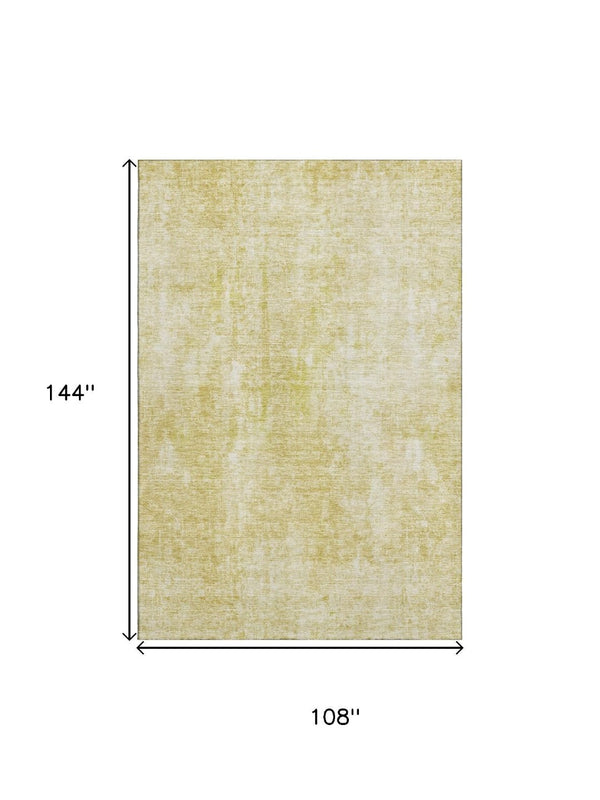 HomeRoots 9' X 12' Gold And Ivory Abstract Washable Area Rug – UV Protected, Stain-Resistant, Durable Design! 654795
