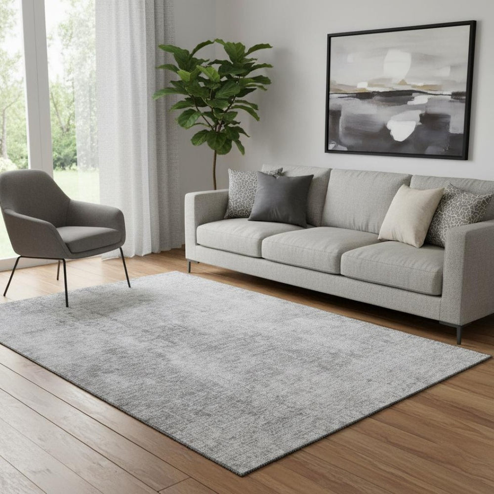 HomeRoots 5' Gray and Ivory Abstract Washable Area Rug – UV Protected, Stain-Resistant for Modern Spaces 654798