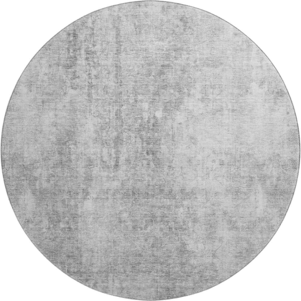 HomeRoots 8' Gray and Ivory Abstract Washable Round Rug – Durable, Stain Resistant, UV Protected for Modern Spaces 654799