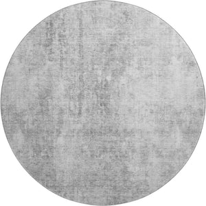 HomeRoots 8' Gray and Ivory Abstract Washable Round Rug – Durable, Stain Resistant, UV Protected for Modern Spaces 654799