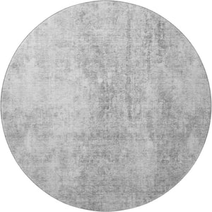 HomeRoots 8' Gray and Ivory Abstract Washable Round Rug – Durable, Stain Resistant, UV Protected for Modern Spaces 654799