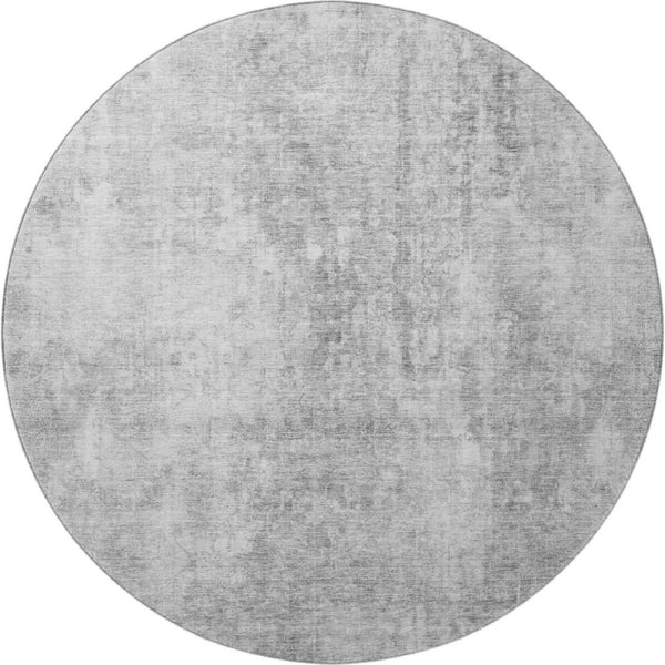 HomeRoots 8' Gray and Ivory Abstract Washable Round Rug – Durable, Stain Resistant, UV Protected for Modern Spaces 654799