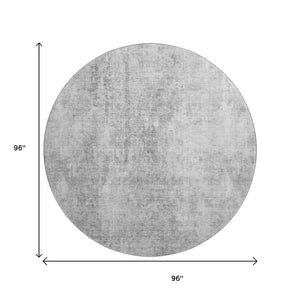 HomeRoots 8' Gray and Ivory Abstract Washable Round Rug – Durable, Stain Resistant, UV Protected for Modern Spaces 654799