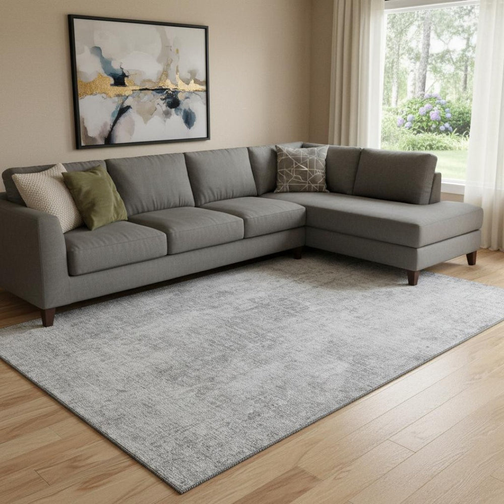 HomeRoots 8' X 10' Gray and Ivory Abstract Area Rug - Washable, UV Protected, Durable Design for Busy Homes 654800
