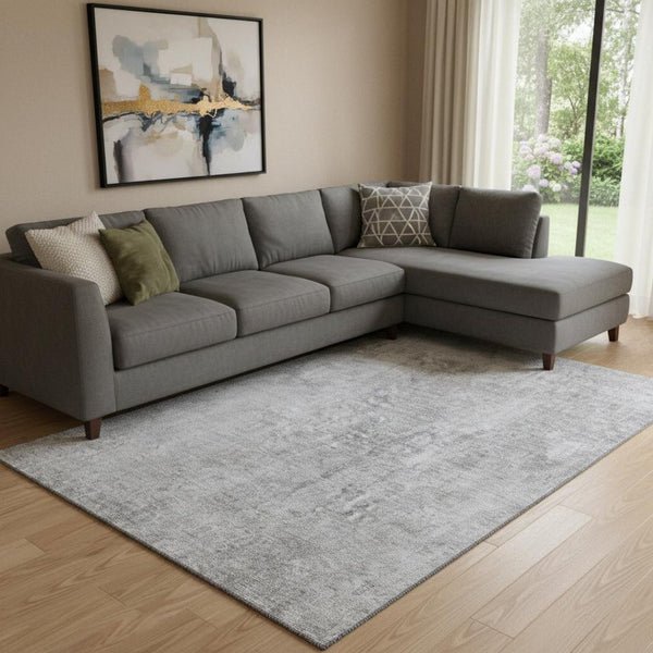 HomeRoots 9' X 12' Gray And Ivory Abstract Washable Area Rug - UV Protected, Stain Resistant, Stylish & Durable! 654801