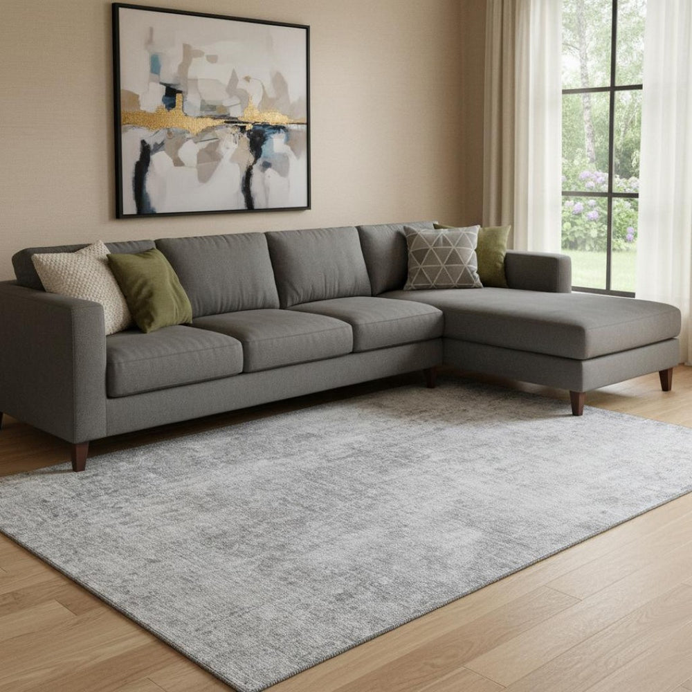 HomeRoots 10' Abstract Gray and Ivory Washable Area Rug with UV Protection for High-Traffic Homes & Kids 654802