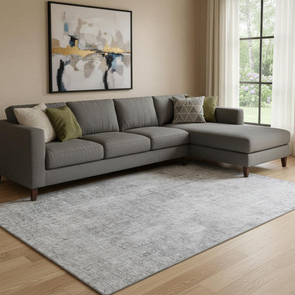 HomeRoots 10' Abstract Gray and Ivory Washable Area Rug with UV Protection for High-Traffic Homes & Kids 654802