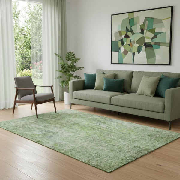 HomeRoots 5' X 8' Olive Green & Ivory Abstract Area Rug - Washable, UV-Protected, Perfect for Every Space! 654804