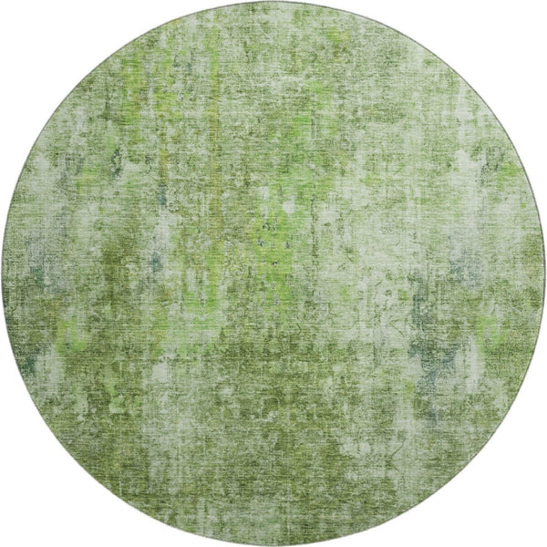 HomeRoots 8' Olive Green Abstract Round Rug - Washable, UV Protected, Stain Resistant for Modern Spaces 654805