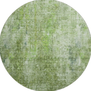 HomeRoots 8' Olive Green Abstract Round Rug - Washable, UV Protected, Stain Resistant for Modern Spaces 654805