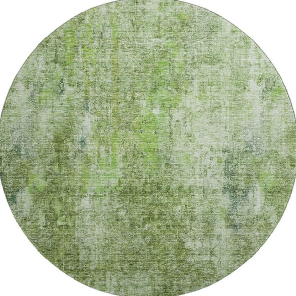 HomeRoots 8' Olive Green Abstract Round Rug - Washable, UV Protected, Stain Resistant for Modern Spaces 654805