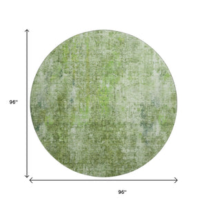 HomeRoots 8' Olive Green Abstract Round Rug - Washable, UV Protected, Stain Resistant for Modern Spaces 654805