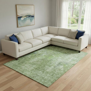 HomeRoots 8' X 10' Olive Green Abstract Area Rug – Washable, UV-Protected, Durable for High Traffic Homes! 654806