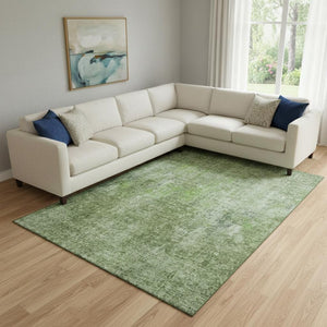 HomeRoots 9' X 12' Olive Green Abstract Washable Area Rug - Durable, UV-Protected, Modern Design for Every Space 654807