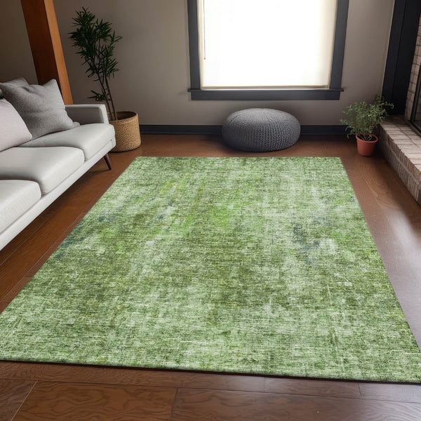 HomeRoots 9' X 12' Olive Green Abstract Washable Area Rug - Durable, UV-Protected, Modern Design for Every Space 654807