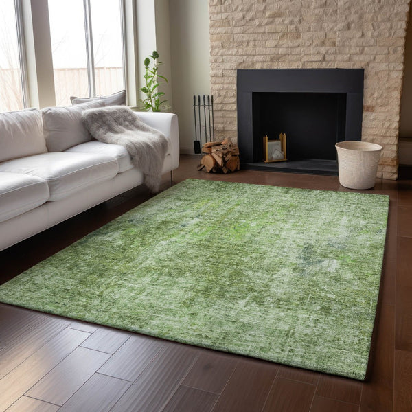 HomeRoots 9' X 12' Olive Green Abstract Washable Area Rug - Durable, UV-Protected, Modern Design for Every Space 654807