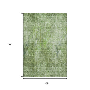 HomeRoots 9' X 12' Olive Green Abstract Washable Area Rug - Durable, UV-Protected, Modern Design for Every Space 654807