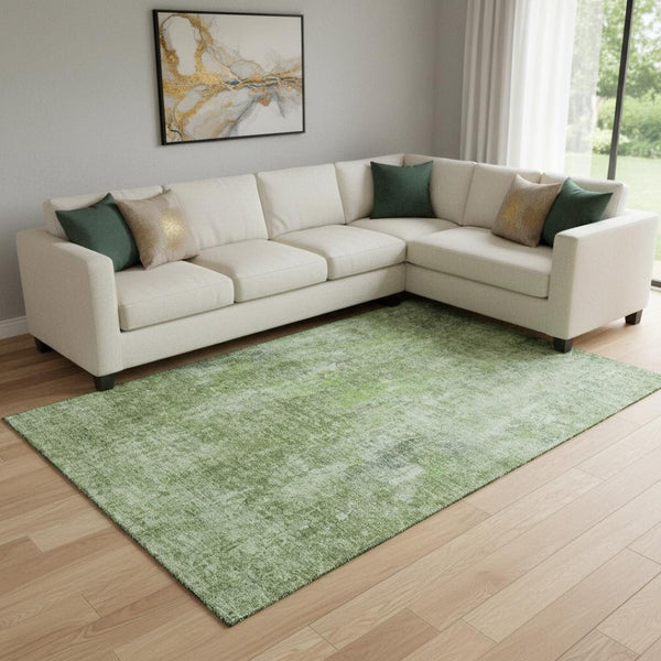 HomeRoots 10' Modern Olive Green & Ivory Abstract Washable Area Rug - UV Protected, Stain Resistant & Durable! 654808