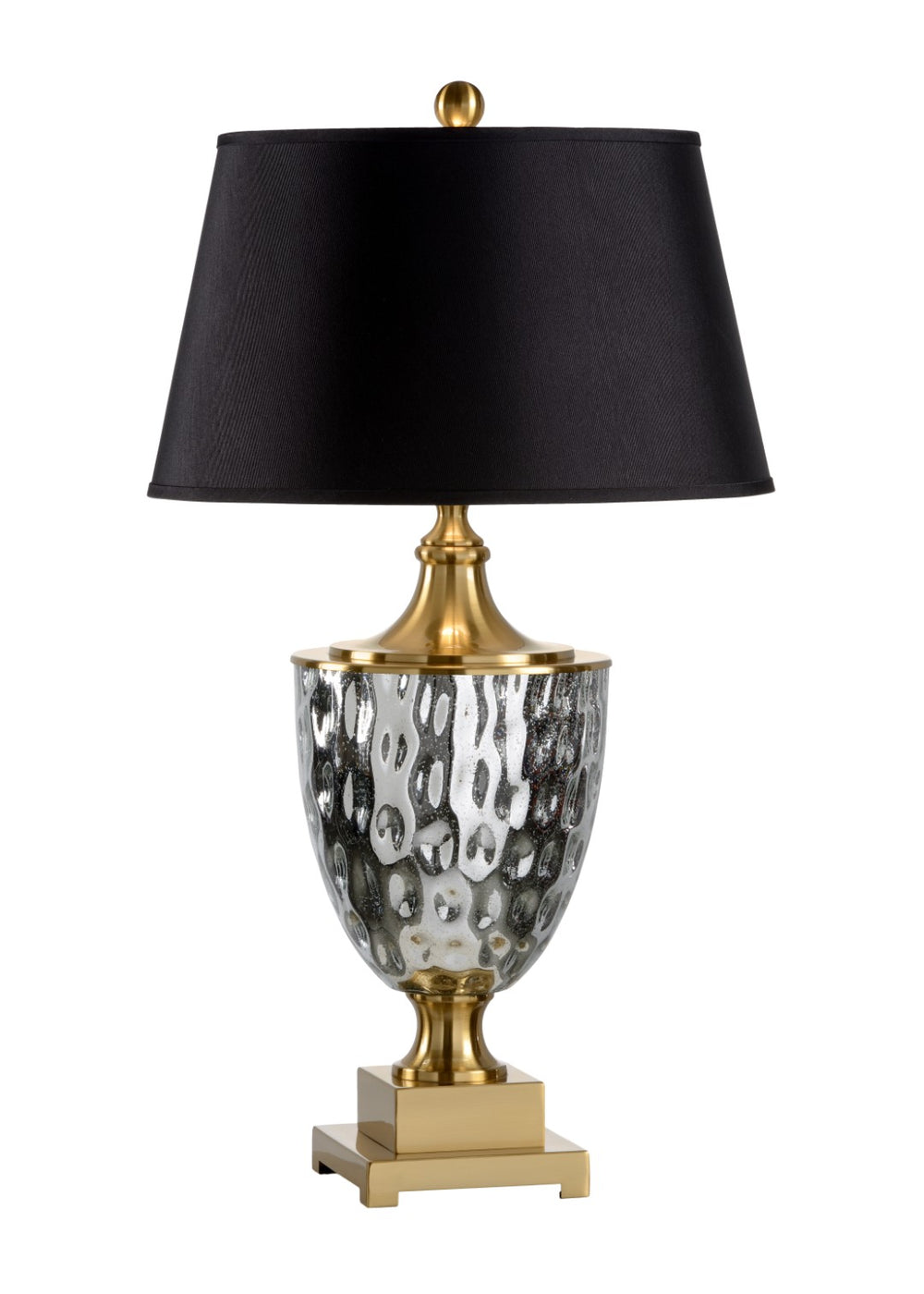 Wildwood Christopher Mercury Glass Table Lamp With Antique Brass, Black Silkette Shade — 33" Accent Light For Entryways, Consoles, Bedrooms 65481