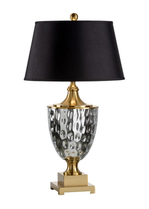 Wildwood Christopher Mercury Glass Table Lamp With Antique Brass, Black Silkette Shade — 33" Accent Light For Entryways, Consoles, Bedrooms 65481